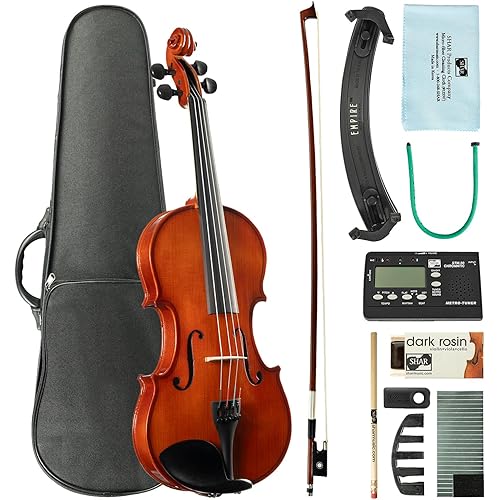 Full Size 4/4 Violin for Beginners, Violins Starter Kit for Student& Adults, Solid Wood Beginners Violin with Case, Bow, Rosin & All Accessories, Complete Handmade Fiddle Set