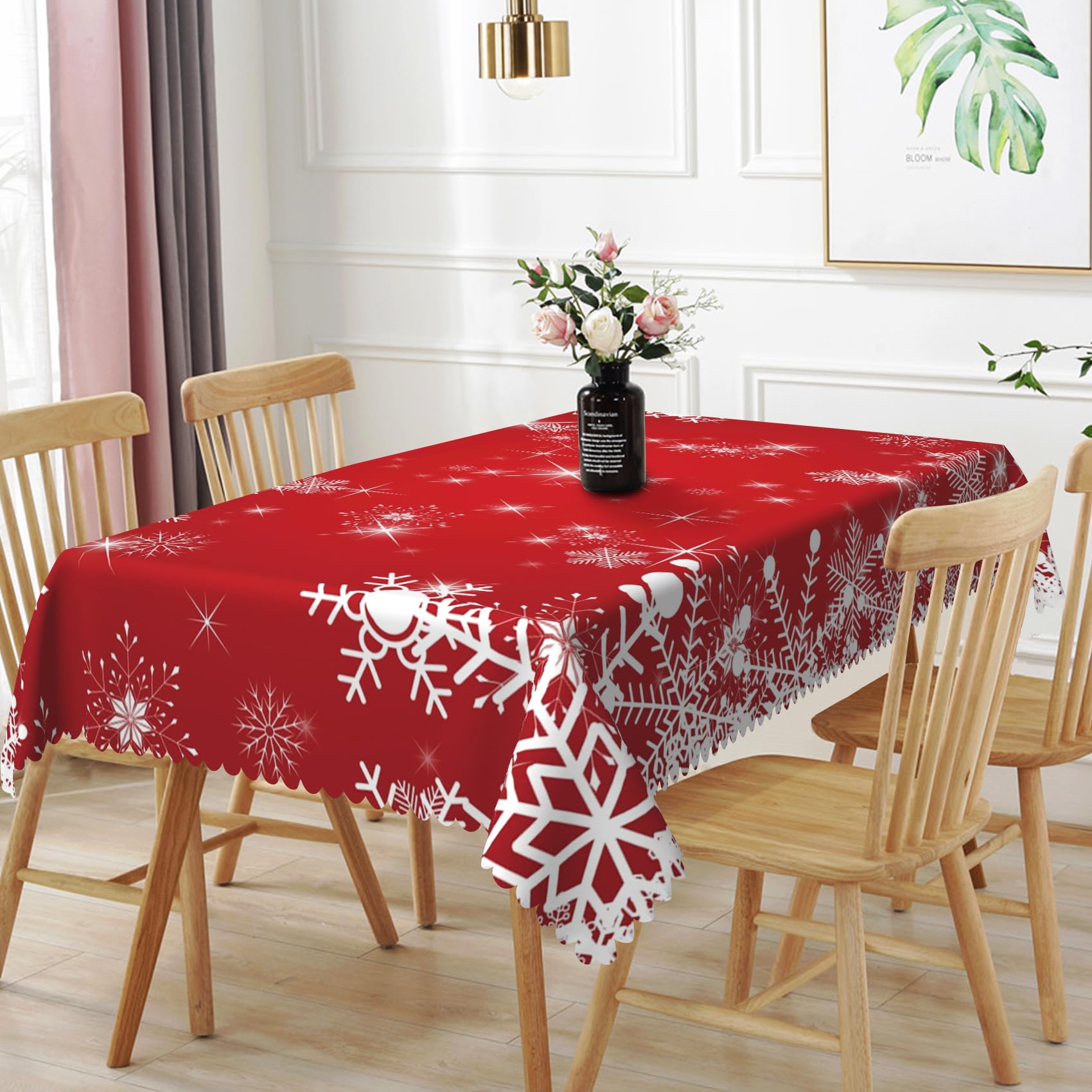TTQYFNM 54x70inches Christmas Tablecloth Red White Snowflake Rectangle Tablecloths Waterproof Spill-Proof Table Cloth Cover for Kitchen Dining Room