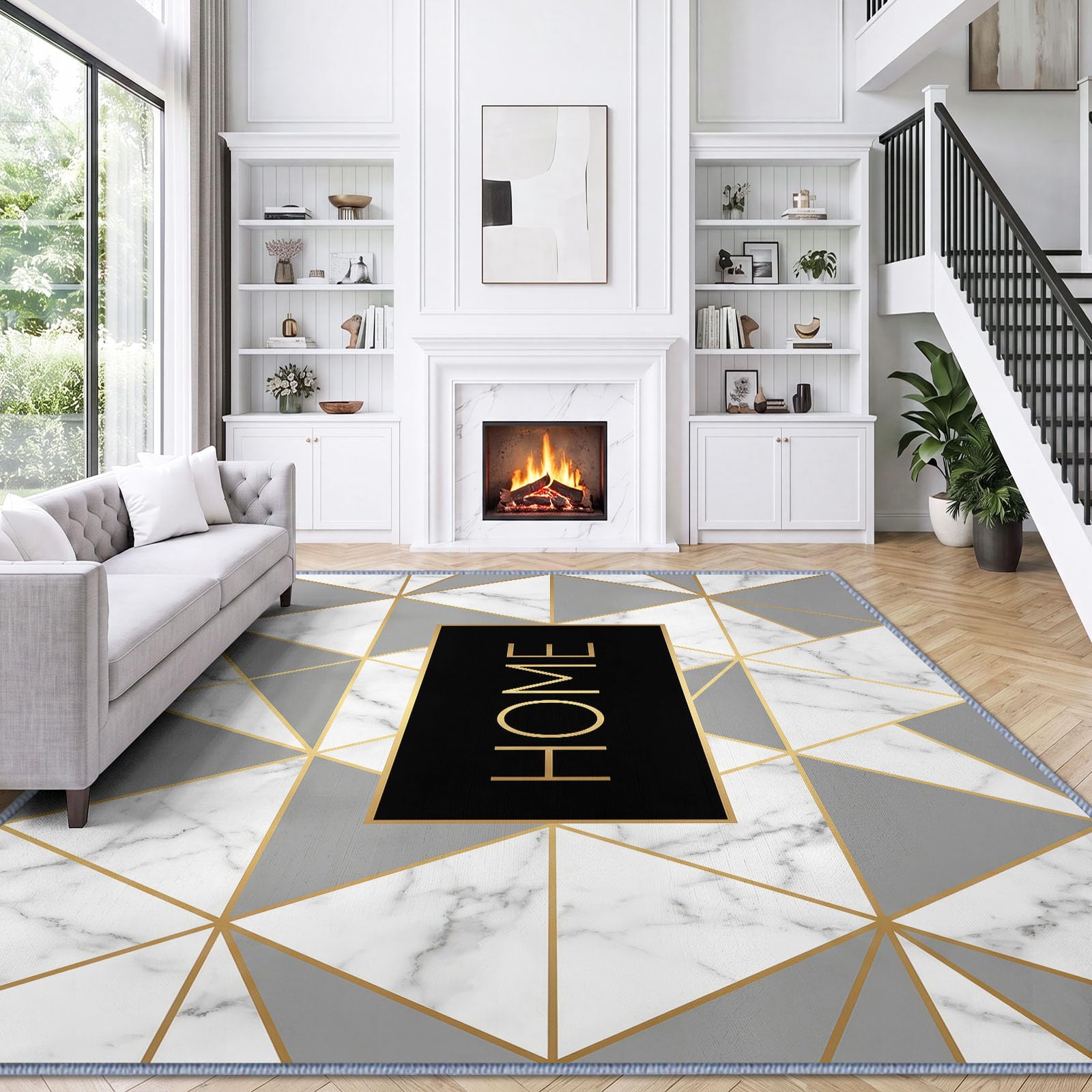Mosaïque Moderne Triangles Géométriques Tapis Design 3D Moderne 160 x 230 cm, Gris Tapis de Salon Élégant en Flanelle Douce – Couleurs Vives Ne Pâlissent Pas, Base Antidérapante, Décoration Intérieure