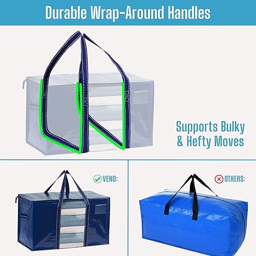 Miniatura 5 de VENO Paquete de 2 bolsas de almacenamiento de polipropileno de alta resistencia, cremallera, capacidad de 50 libras, plegables, organizador de