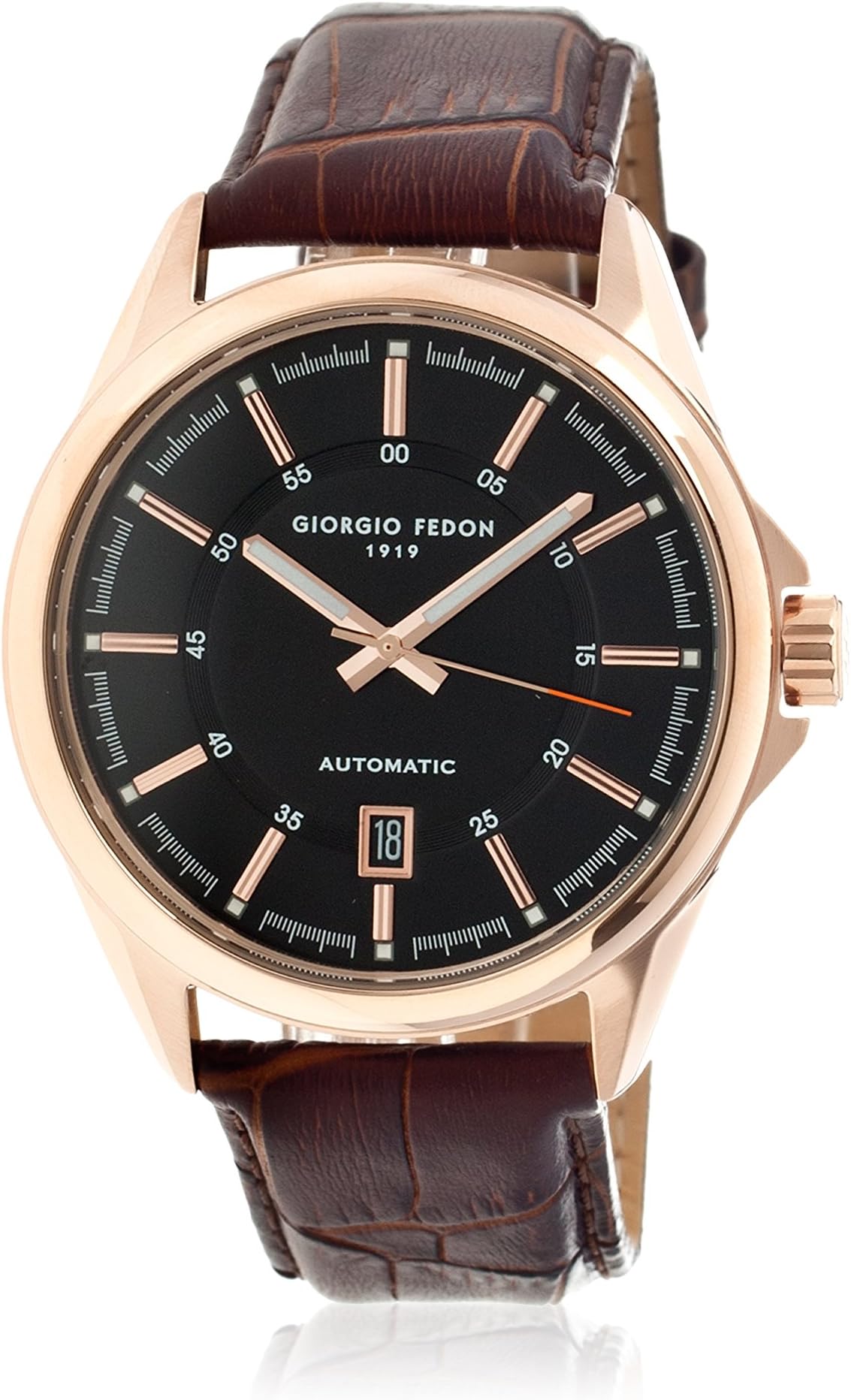 Giorgio Fedon 1919 Fedonmatic VI Mens Watch, Black Dial, Brown Leather Band GIOGFBH003