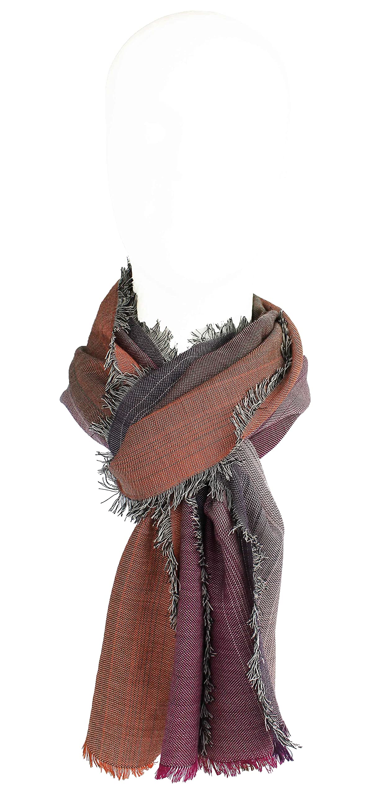 Sciarpa di lana da donna con motivo a righe, colore viola e arancione, Made in Germany