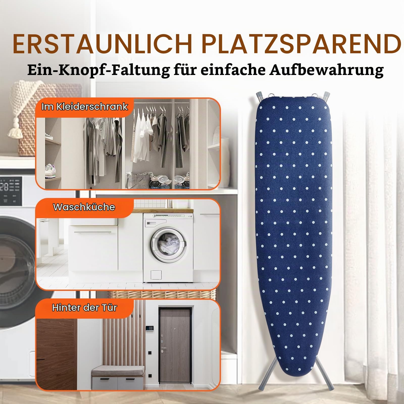 VEVOR Bügelbrett Dampfbügelbrett Dampfbügeltisch mit Bügeleisenablage, 4 Schichten Klappbarer Bügeltisch 1400 x 370 mm Bügelfläche, 10 Höhenverstellbar 640–970 mm 30 kg Belastbar Blau Bügeln