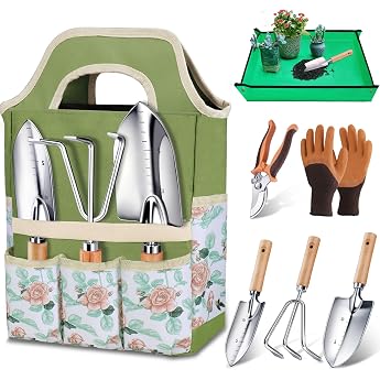 Kynup Garden Tool Set, 7-Piece Stainless Steel Garden Set with Garden Tools Carry Bag, Robust Rustproof Garden Tool Set, Idea