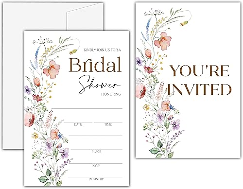 Invitaciones de despedida de soltera de flores silvestres, invitaciones de despedida de soltera de flores de primavera, suministros de ducha de boda
