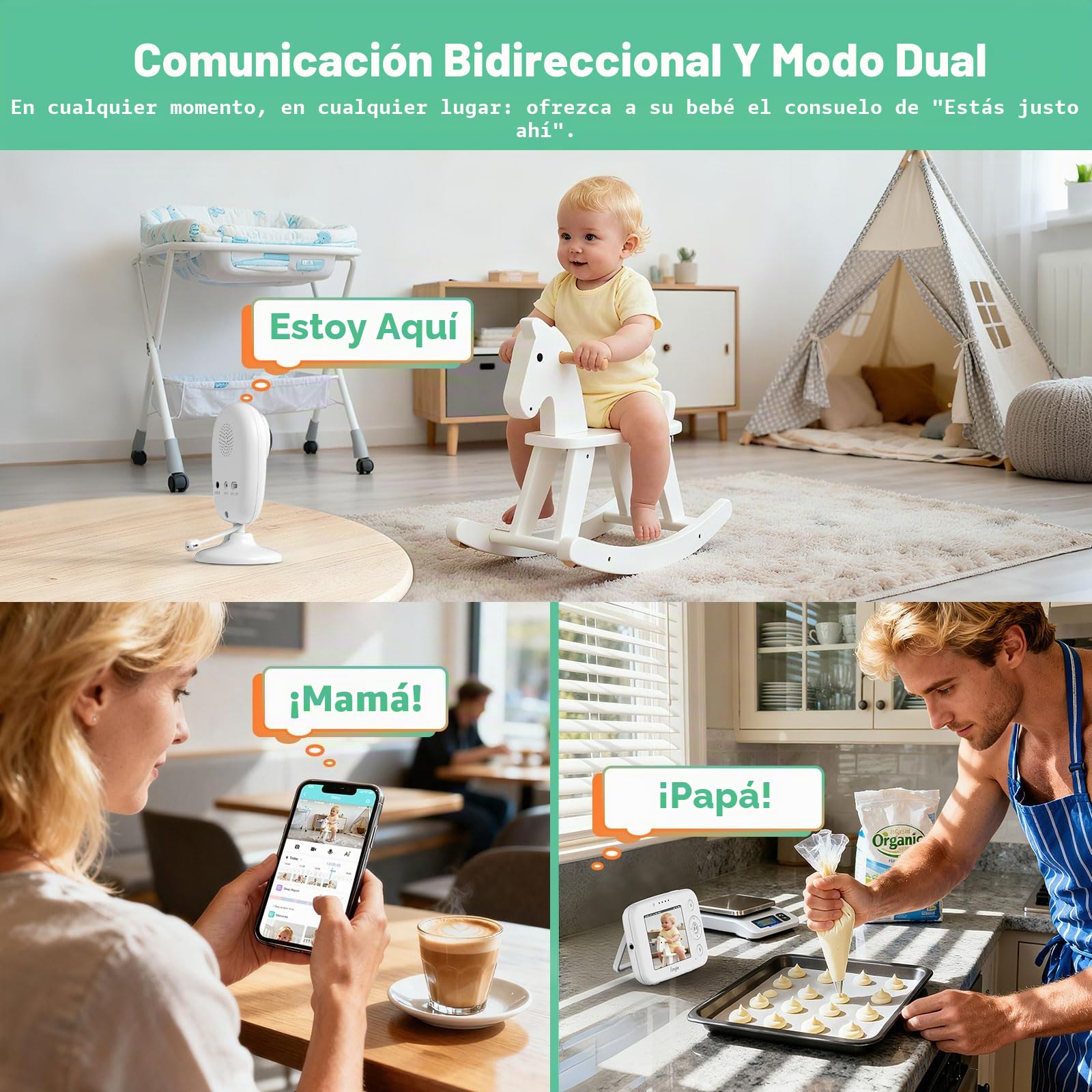 Simyke Monitor de video para bebé con pantalla HD de 3.5 pulgadas, cámara de monitor de bebé de conversación de 2 vías con video y audio HD, visión nocturna, temperatura VOX y monitoreo de bebé de