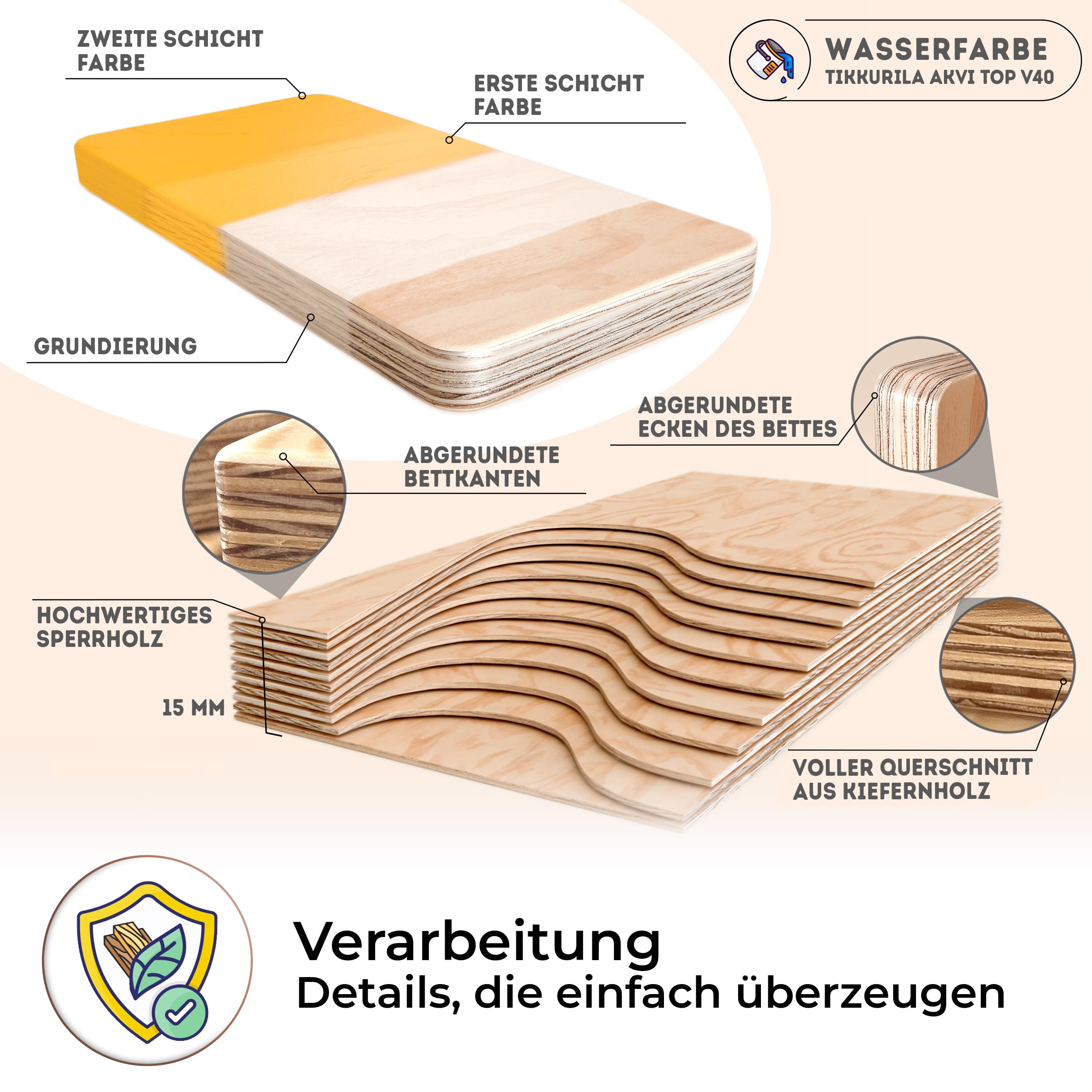 smartwood Stapelbett 90x200 cm mit Lattenrost, aus Holz, Weiß, TILA 8