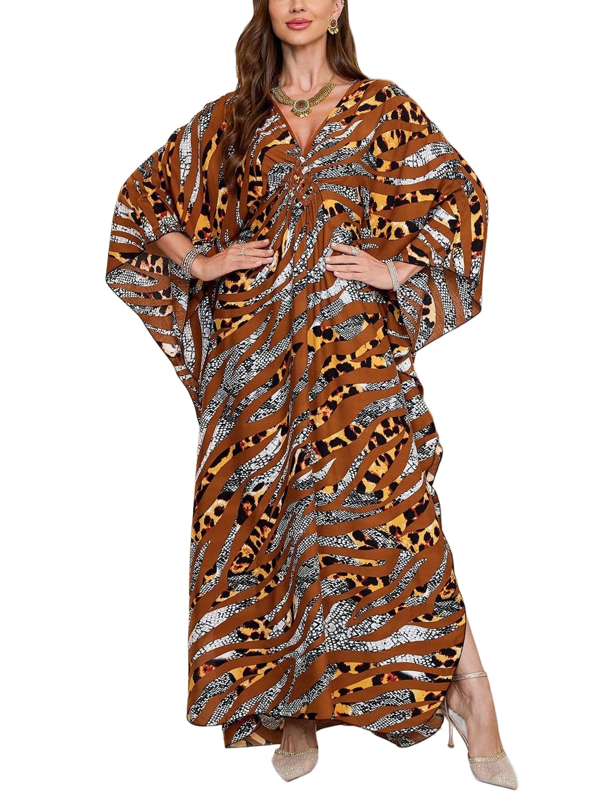 KEYLORTING Plus Size Kaftan Dress Women, African Moo Moo Print Caftan, Batwing Dress, Beach Cover Up for Party and Loungewear