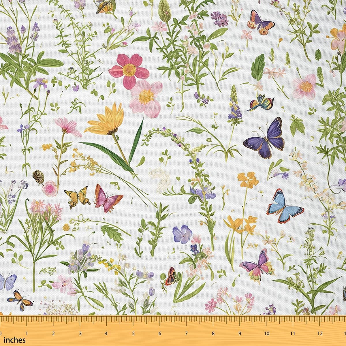 Feelyou Flower Floral Blossom Fabric by The Yard 3 Yards Butterfly Decorative Waterproof Outdoor Fabric Garden Plants Design Upholstery Fabric for Chairs Natural Theme DIY Reupholstery Fabric