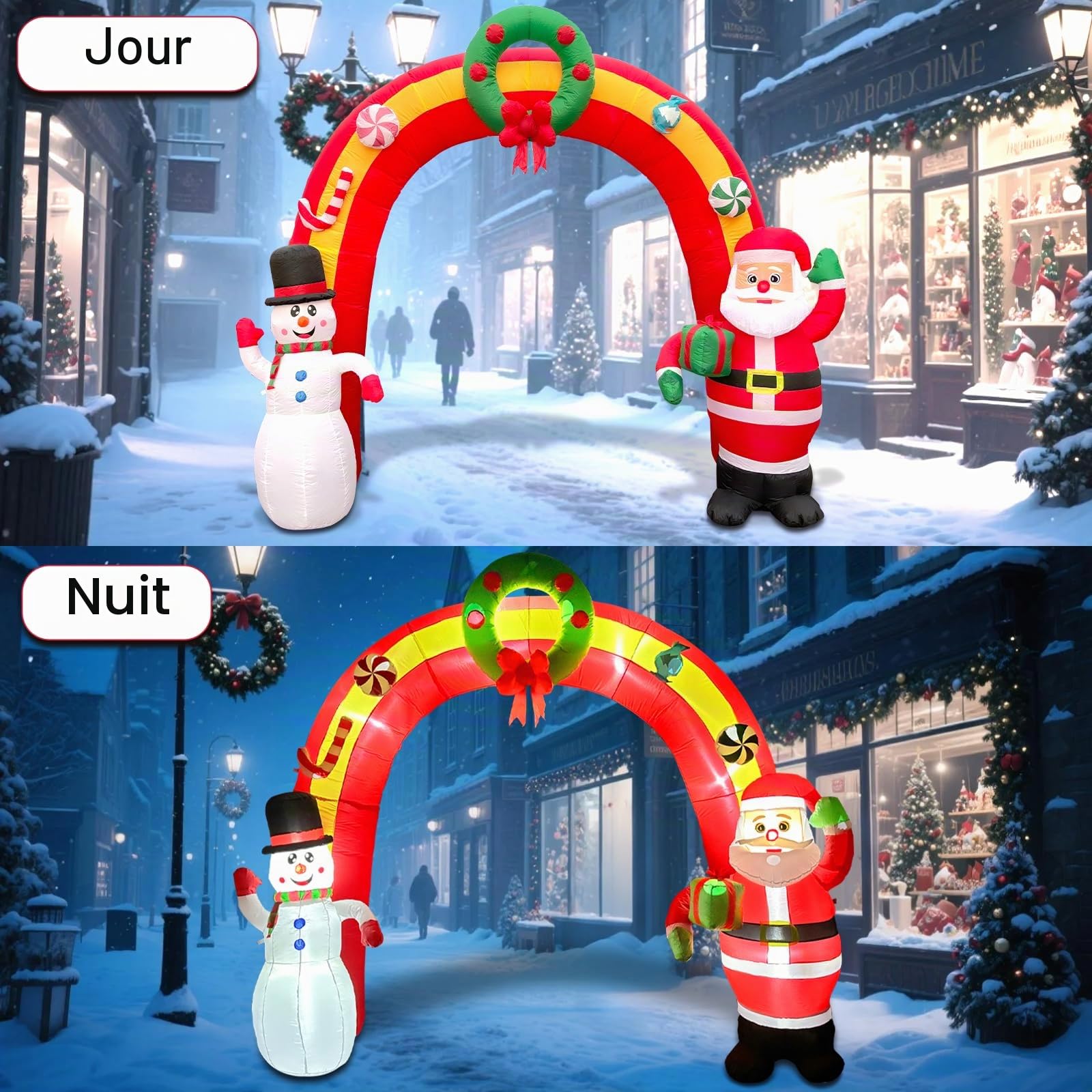 Arche de Noël gonflable de 11,8 m, Père Noël et bonhomme de neige, décoration extérieure avec lumières LED intégrées pour fêtes de Noël, intérieur et extérieur, pelouse et décoration d'hiver
