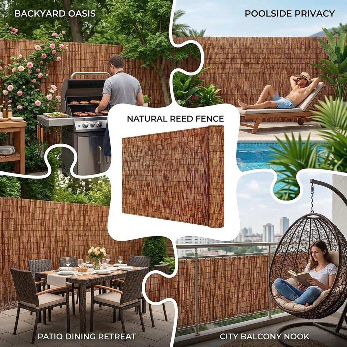 Canisse Roseau Naturel Brise Vue pour Clôture Jardin, Paravent Extérieur Protection Intimité, Rouleau Canisse Roseau Résistant Brise-Vent Pare-Soleil Balcon Terrasse(61x914cm(2x30ft))