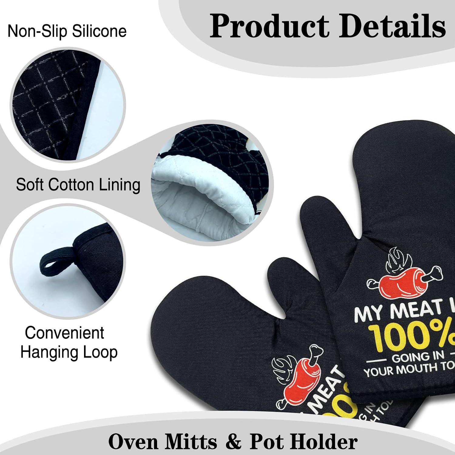 2 Pack Funny Grilling Oven Mitts for Men, Heat Resistant Non-Slip Mitts, BBQ Birthday Gifts for Men Dad, Humor Kitchen Gifts for Husband Chef Friend