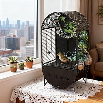 MissTiara Bird Cage for Parakeets,Parrotlets, Cockatiels, Budgie Finch Lovebird Canary Pet Bird,Splash-proof food, Easy to install and clean,Accessories included (Black - B)