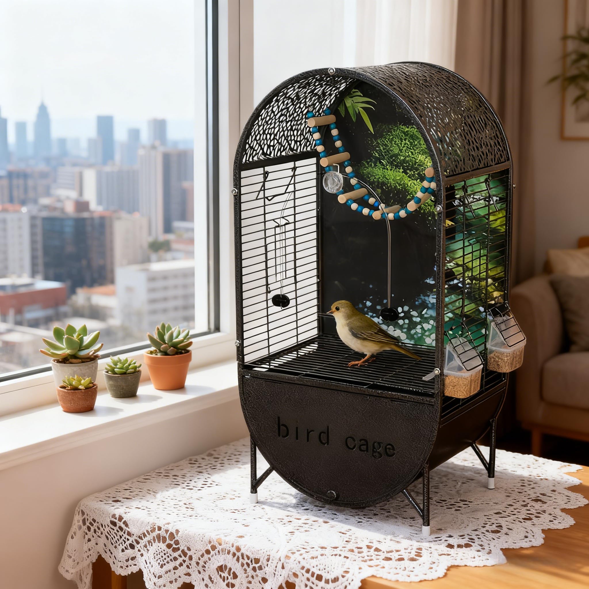 MissTiara Bird Cage for Parakeets,Parrotlets, Cockatiels, Budgie Finch Lovebird Canary Pet Bird,Splash-proof food, Easy to install and clean,Accessories included (Black - B)