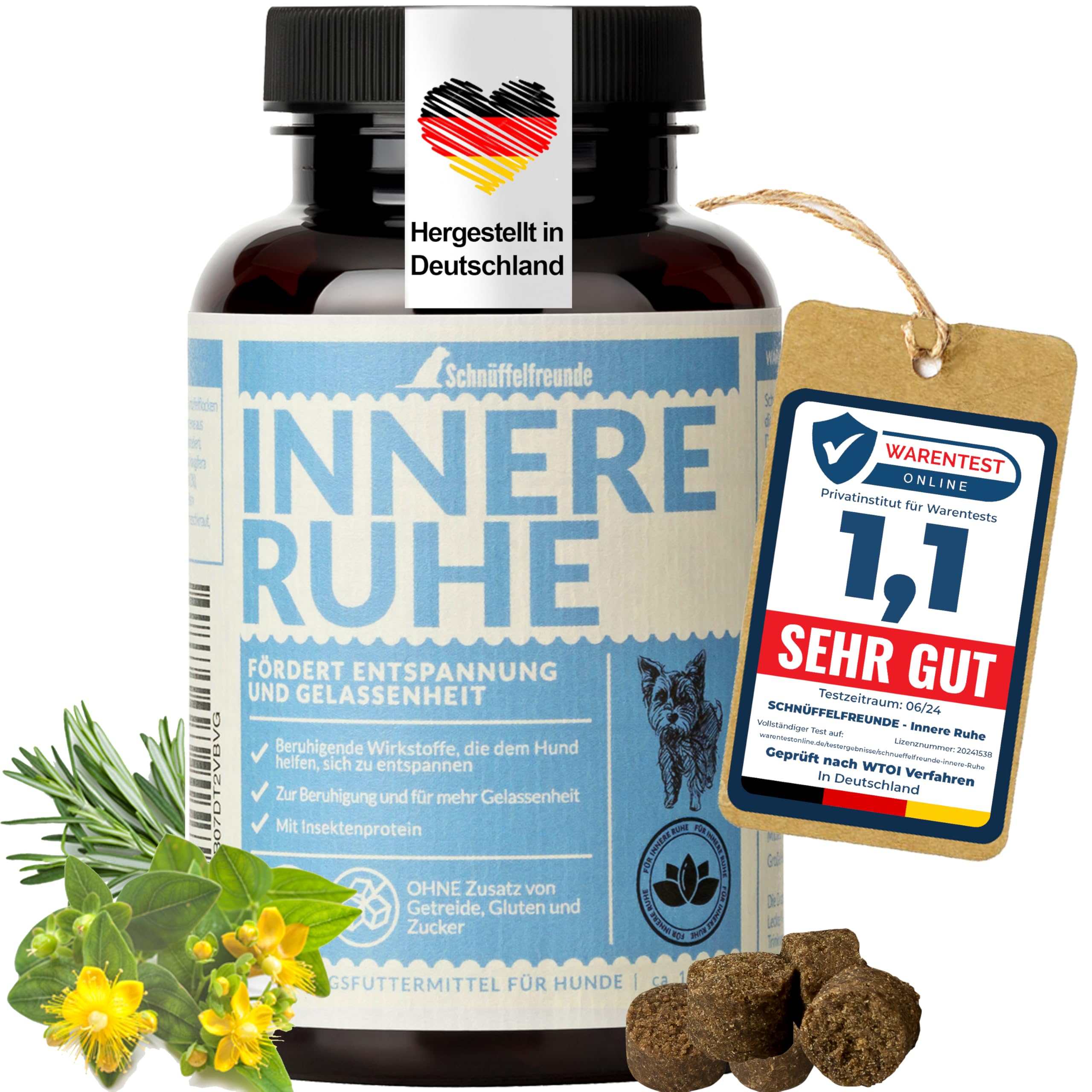 Innere Ruhe I Nahrungsergänzungsmittel für Hunde zur Beruhigung, Anti Stress und für mehr Gelassenheit (150g - ca. 180 Stück)