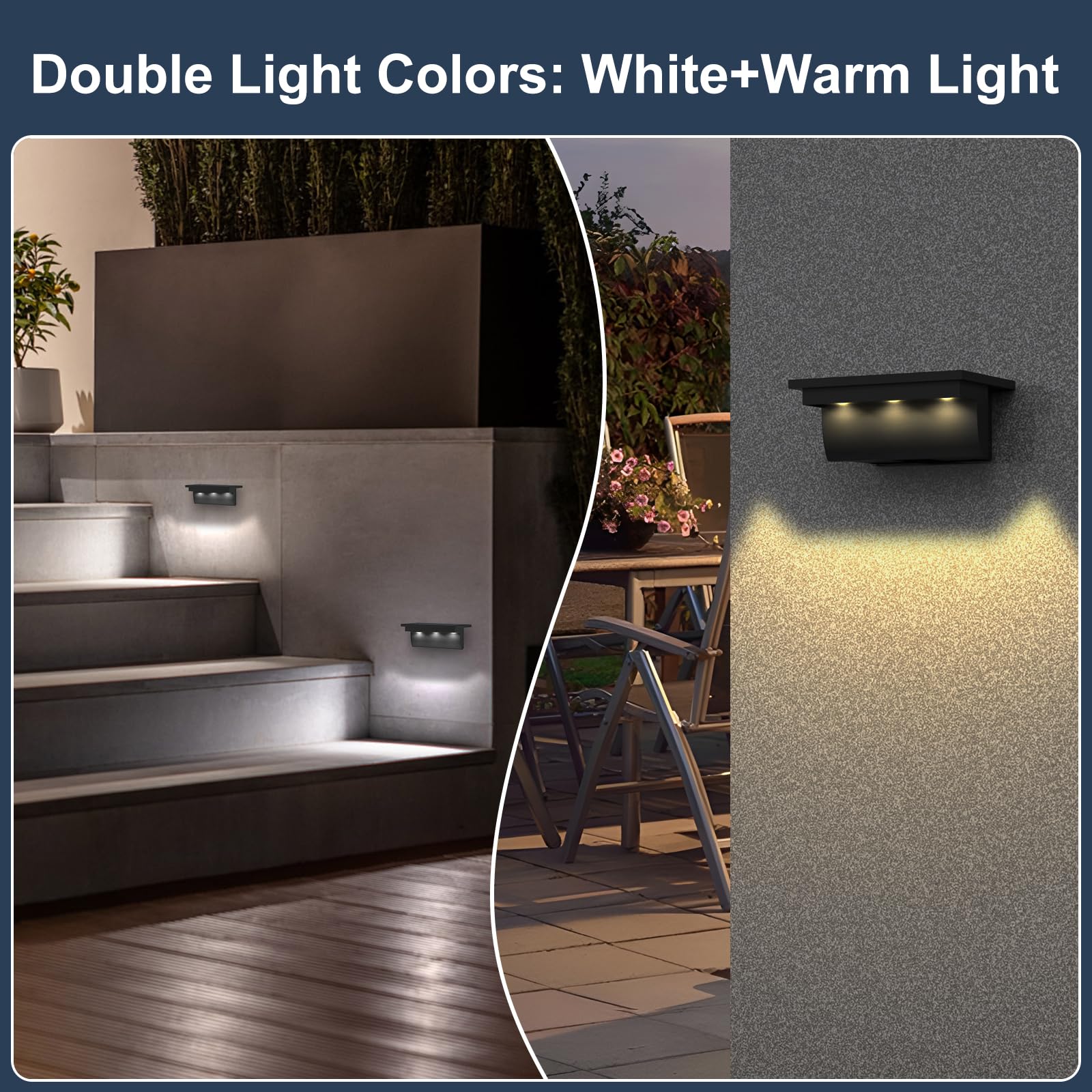 Aolyty 2Pcs LED Solar Wall Lights, Outdoor Deck Lights, IP65 Waterproof Stair Lights for Garden Pathway, Fence, Yard (Double Light) - Image 4