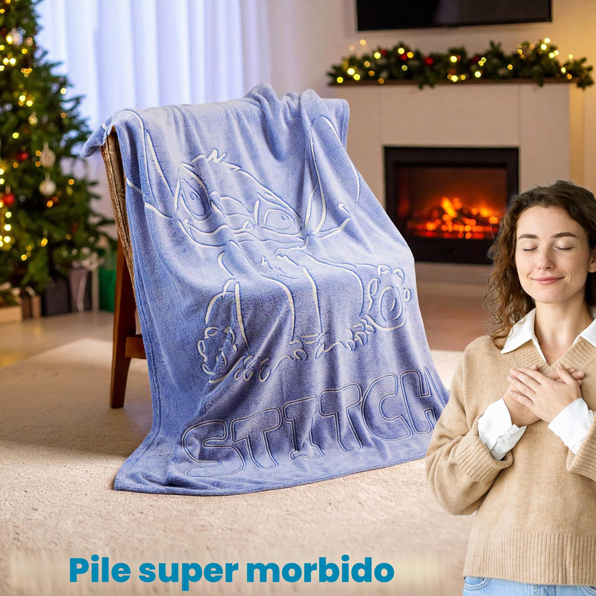 Get Trend Disney Stitch Coperta che si Illumina al Buio 130x150cm, Coperte Pile per Divano e Letto, Si Illumina Dopo 15-30 Minuti, Accessori Letto (Viola Stitch)