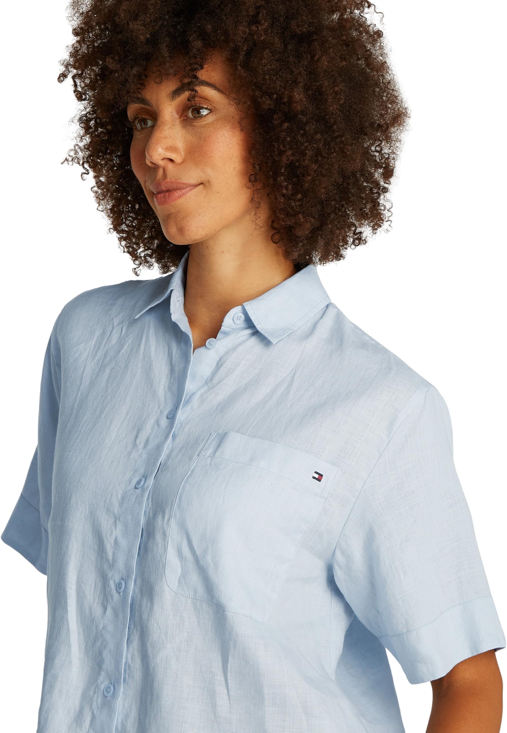 Tommy Hilfiger Camisa Mujer Linen Relaxed de Manga Corta