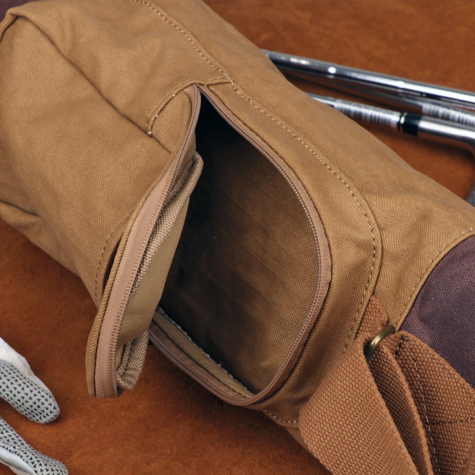 Tourbon - Borsa da golf vintage, in tela e pelle, con tracolla, per uomo e donna