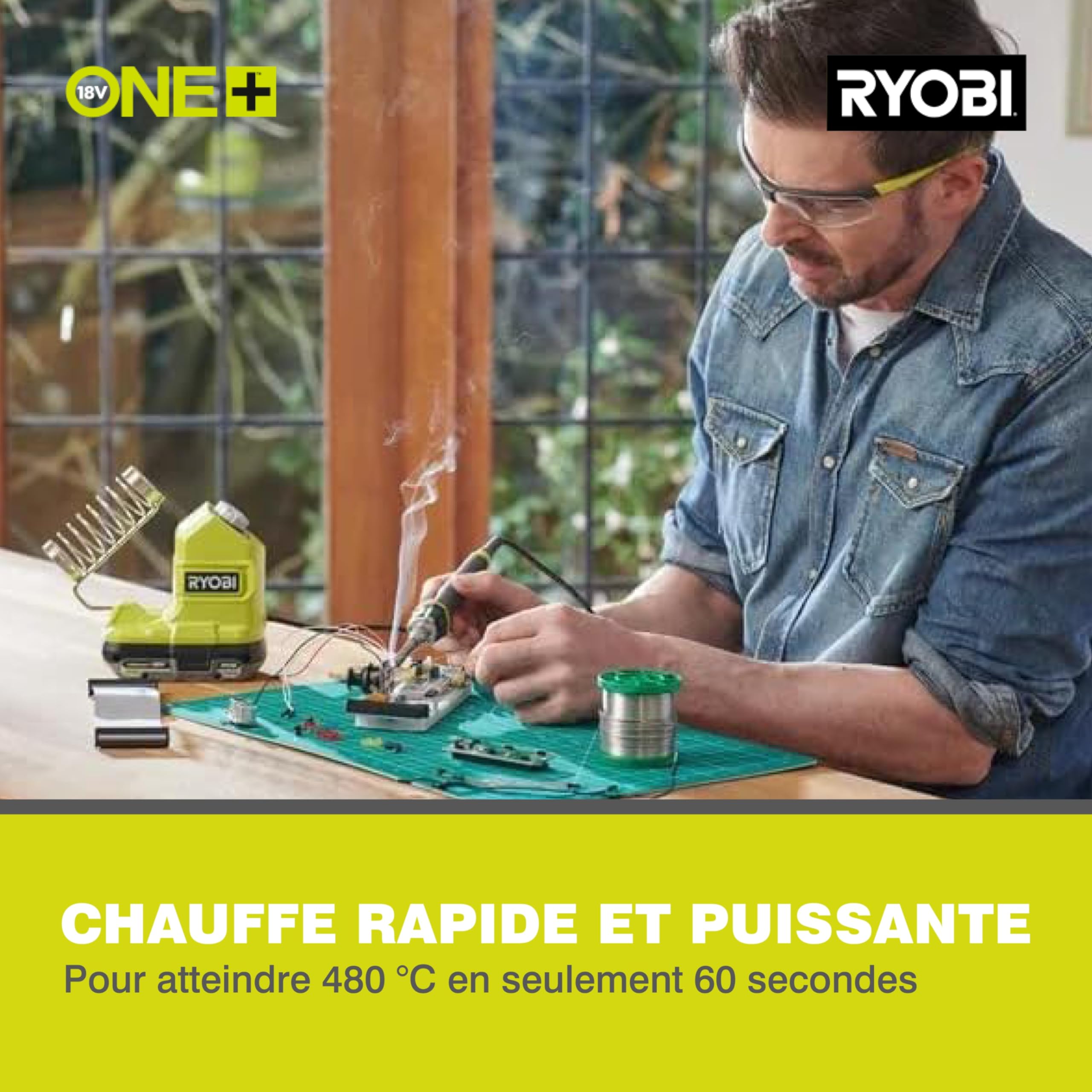 RYOBI - Fer à Souder Sans Fil 18V ONE+ RSI18-0 – Chauffe Rapide en 60s, Température Jusqu’à 480°C, Embout Remplaçable – Idéal Électronique, Réparations – Batterie Non Incluse