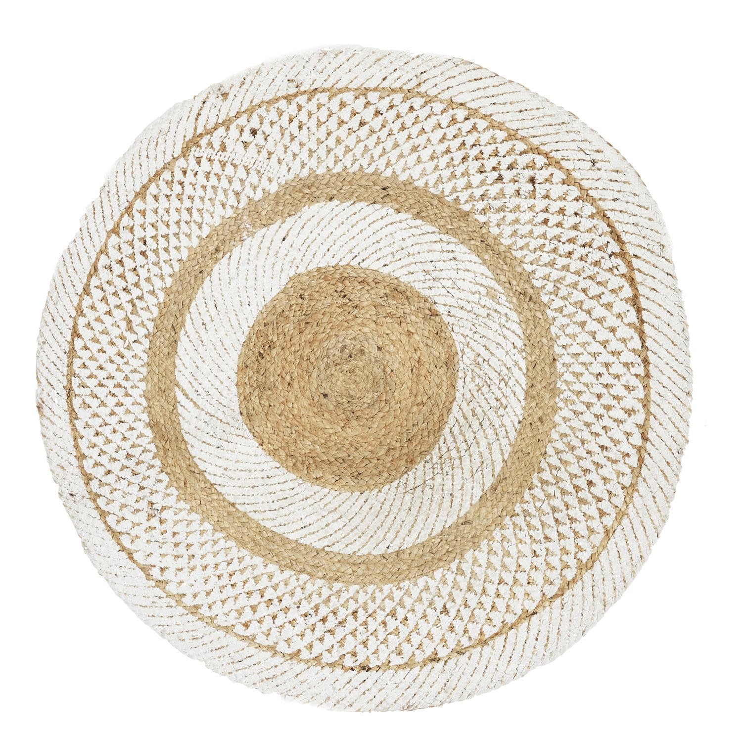 Tapis rond en jute blanc 90cm pour une déco de salon bohème