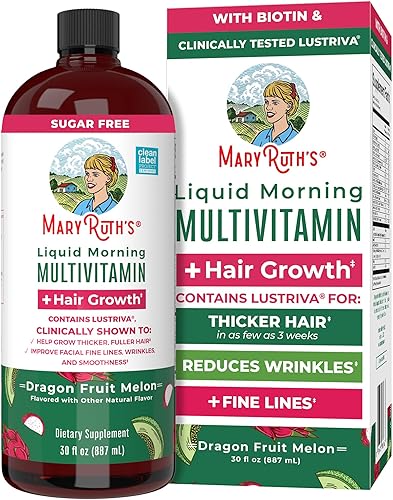MaryRuth's Multivitamina Líquida+Crecimiento del Cabello  Clínicamente probada para cabello más espeso y arrugas faciales en mujeres  Biotina