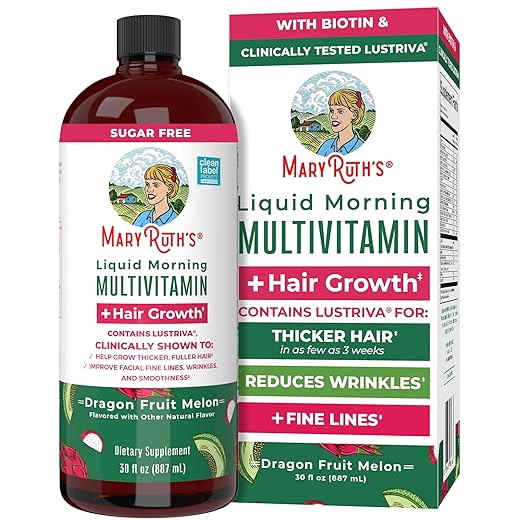 MaryRuth's Liquid Multivitamin + Hair Growth | Clinically Tested in Women for Thicker Hair & Facial Wrinkles | Biotin 10000mcg | Lustriva Hair Growth Supplements | Skin Care | Ages 18+ | 30 Fl Oz