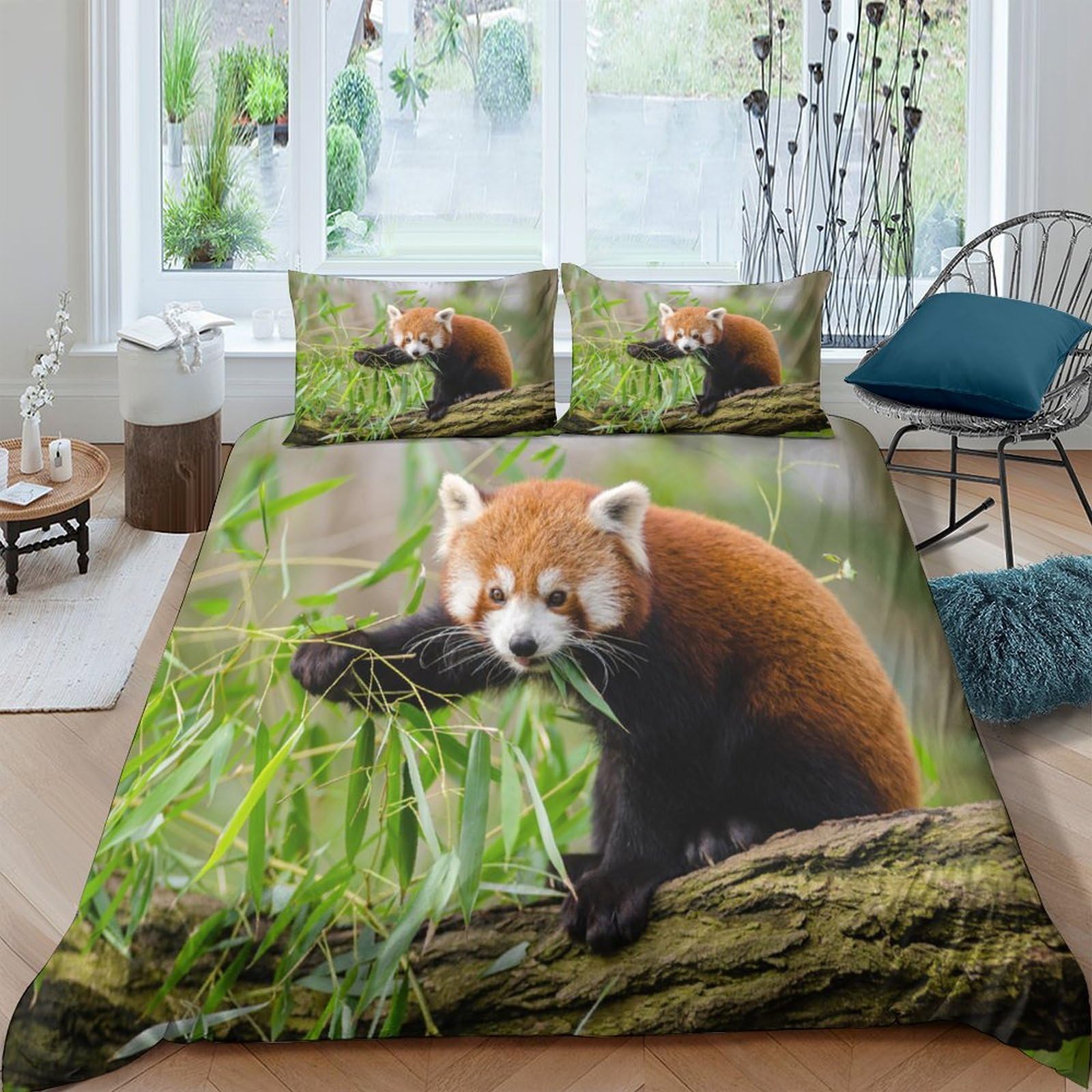 Ctjqhvkz Style-1 3D Printed Red Panda Nature Fitted Sheet Microfiber Soft Breathable Forest Mattress Cover For Bedroom Dorm Decor Single（135X200cm）