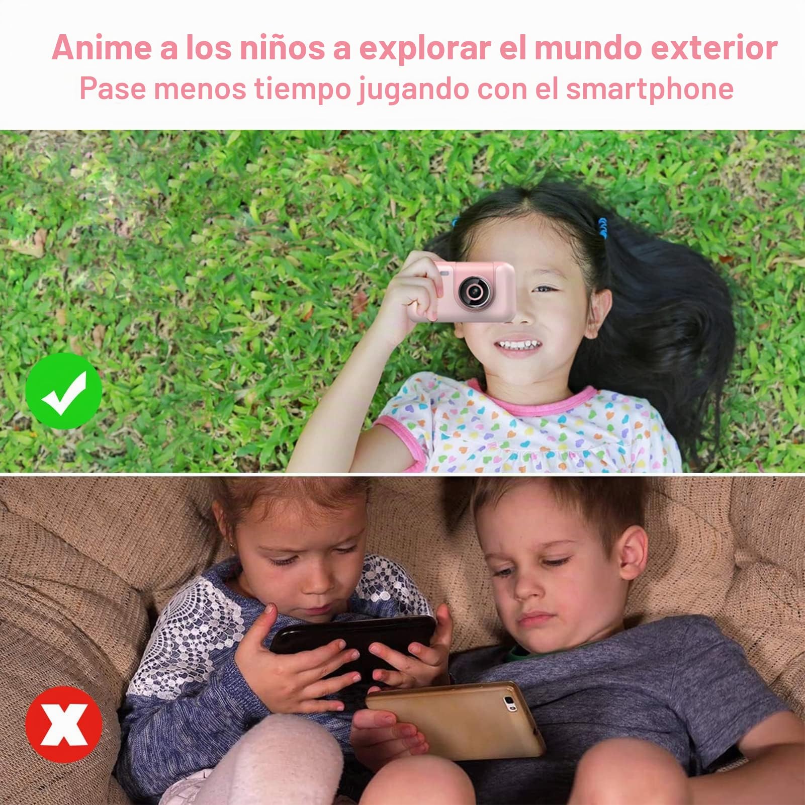 Cámara Digital para Niños, Andoer 1080P Camara Fotos Infantil 40MP Pantalla IPS de 2.4" Lente giratoria de 180 con Trípode, 32GB Tarjeta de Memoria, Regalo para Niños y Niñas de 3 a 12 Años, Rosa