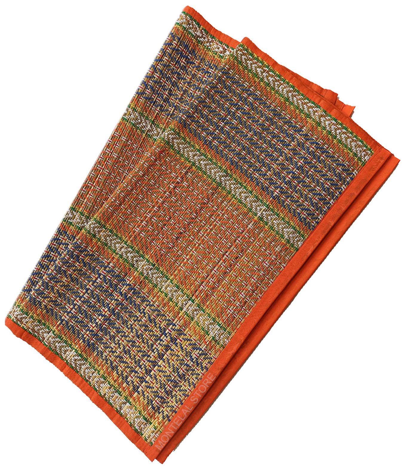 Montelal Store Handmade Korai Pai Kusha Grass Pooja Aasan Sitting Floor Mats Orange -Set of 2 Pcs-picture-14
