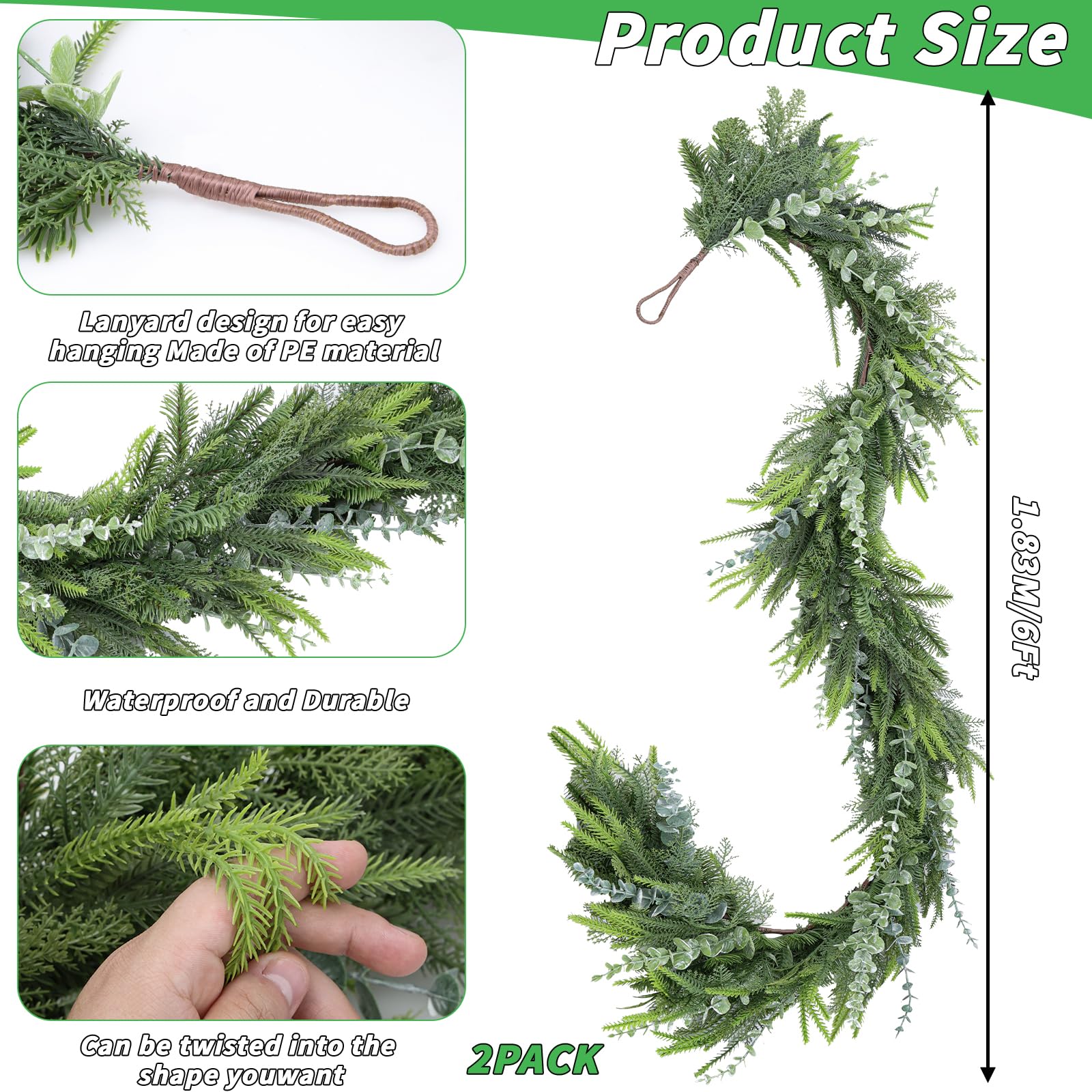 Guirlande De Pin,Réaliste Hiver Noël Doux Et Épais Vert