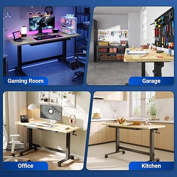 FLEXIMOUNTS 47.2 x 23.6 Adjustable Height Workbench, Hand Crank | Rubberwood Top, Heavy-Duty Steel Frame, Drawers And 360 Wheels, Ideal For Garages, Studios, Kitchens And Workshops