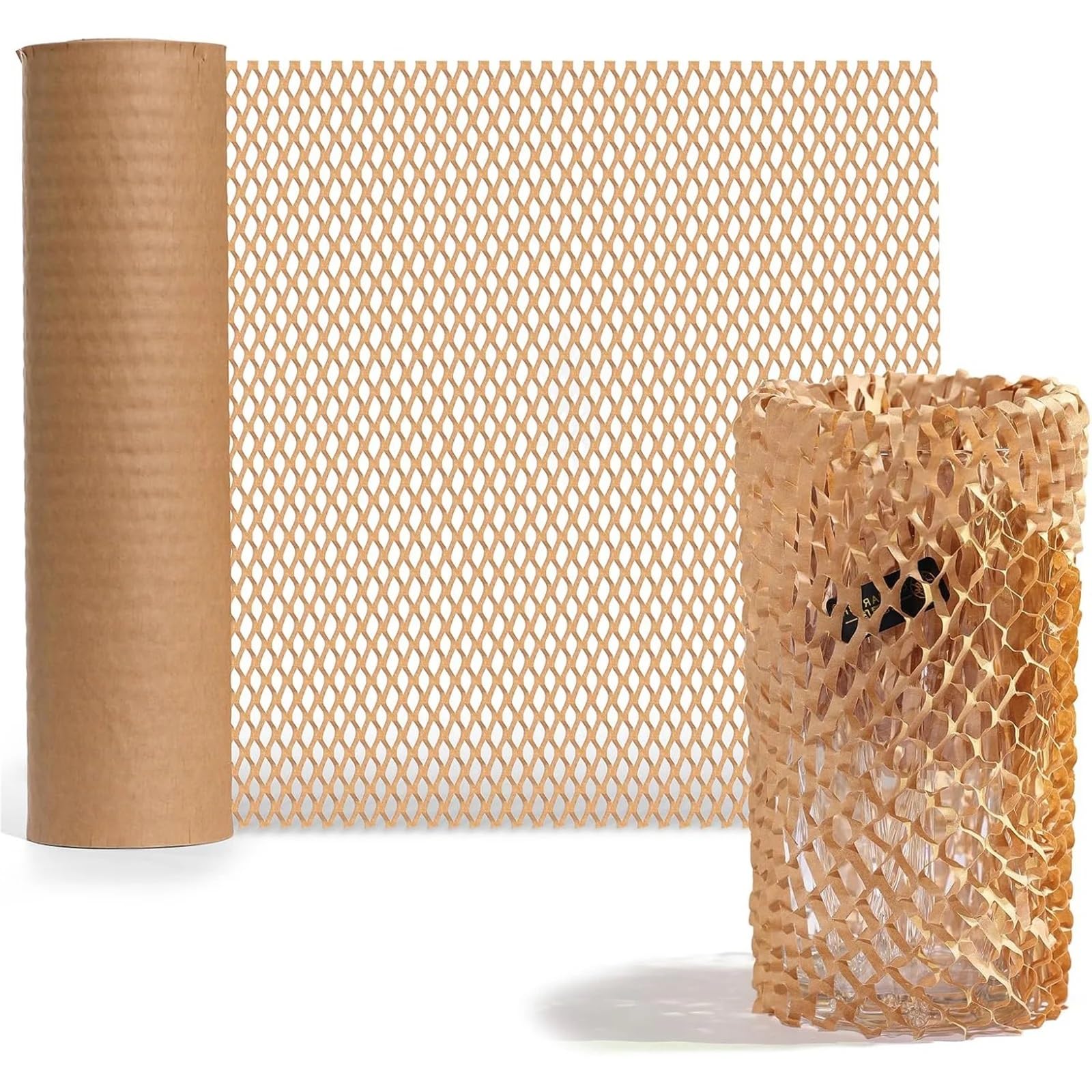 Papierowa rolka do pakowania o strukturze plastra miodu | Brązowy 38 cm x 40 m Do pakowania delikatnych przedmiotów: Folia amortyzująca o strukturze plastra miodu