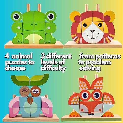 Miniatura 5 de Rompecabezas de madera para niños, bloques de construcción Montessori, juguetes educativos de aprendizaje preescolar, rompecabezas apilables de