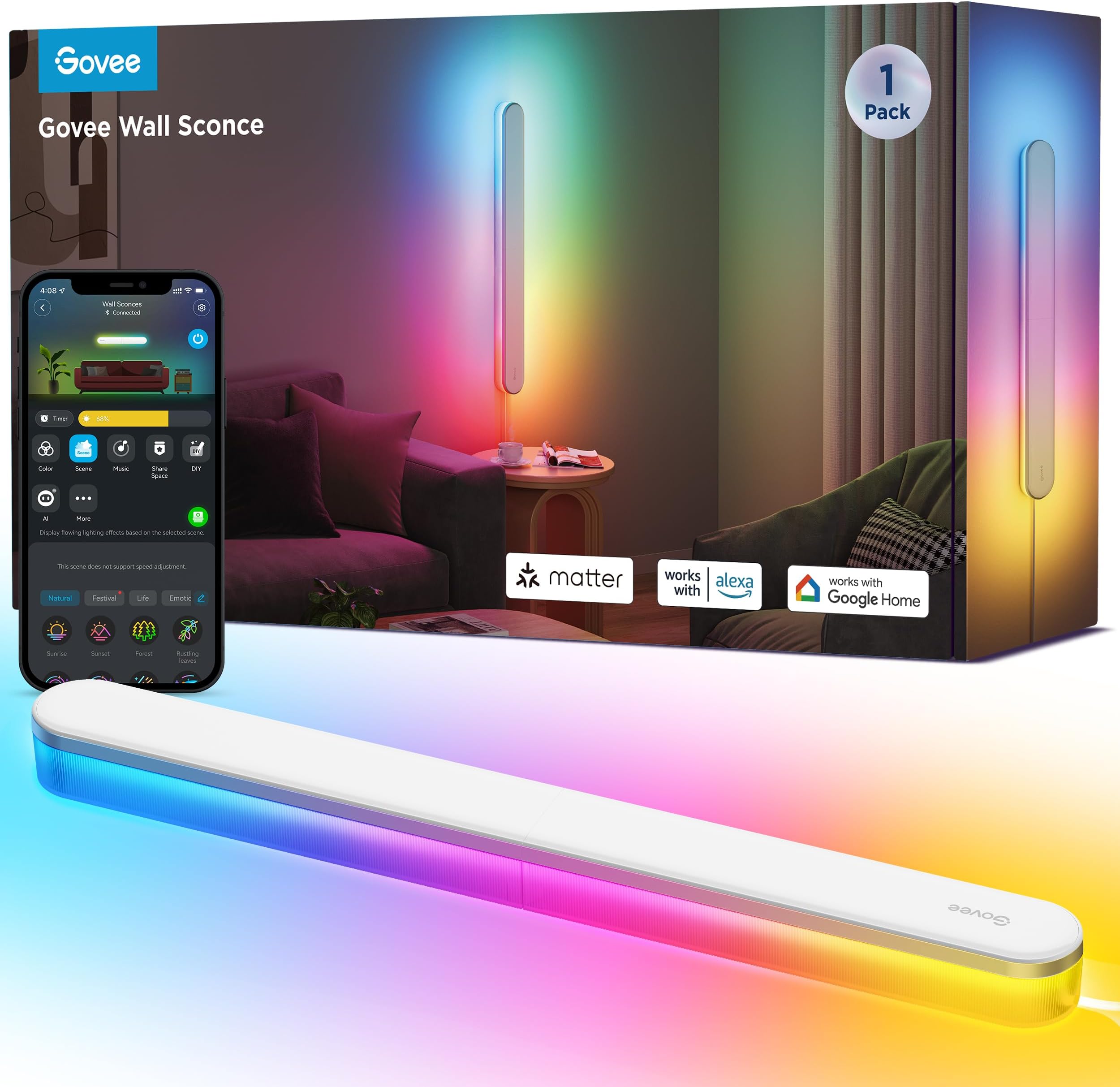 Applique Murale Govee RGBICW - Smart Matter Alexa Google - 1200 Lumens - Neuf