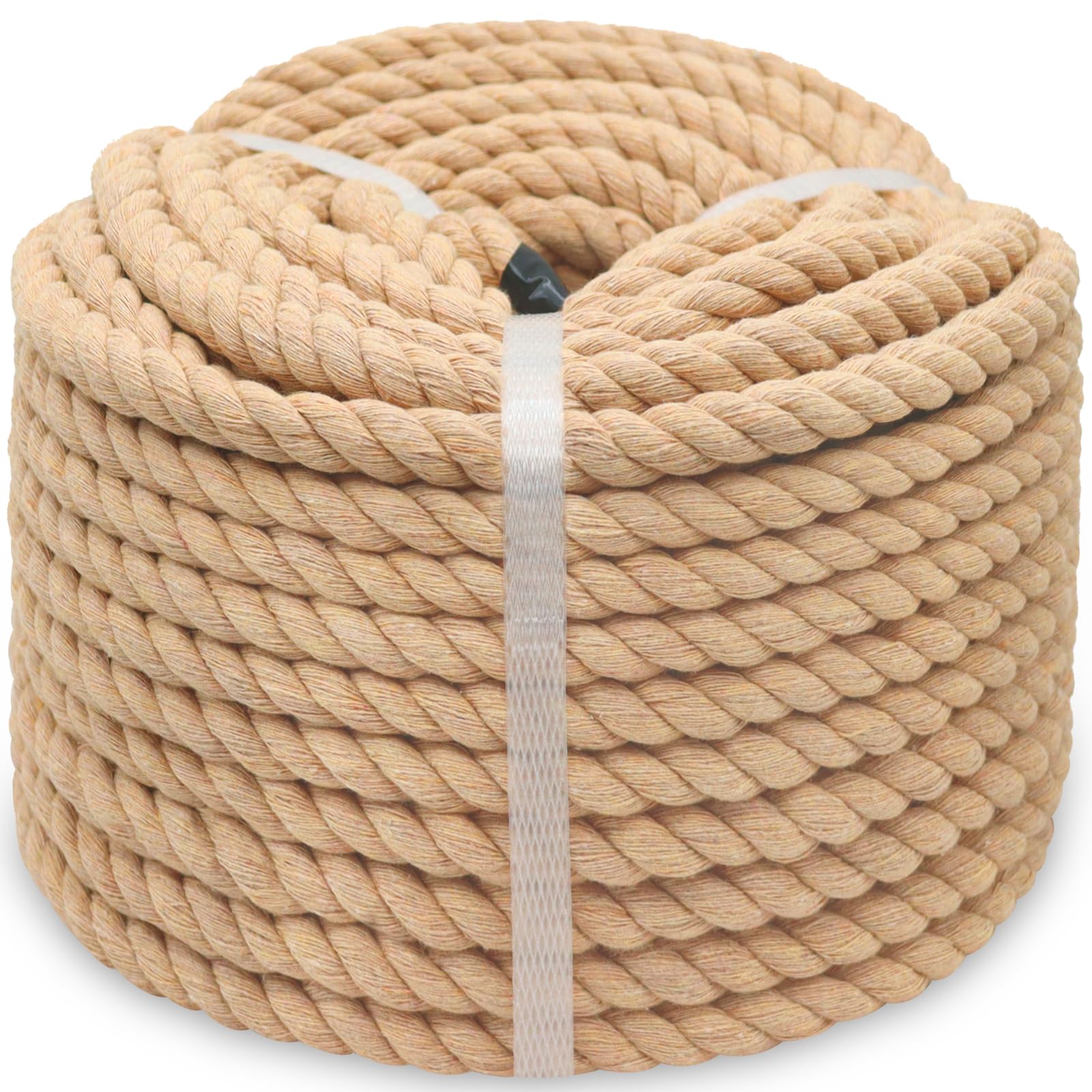BONSINY Natural Brown Cotton Rope 3/4 inch × 100 feet - Thick Nautical Rope for Swing, Hanging, Landscaping, Crafts, Tug of War-image-18