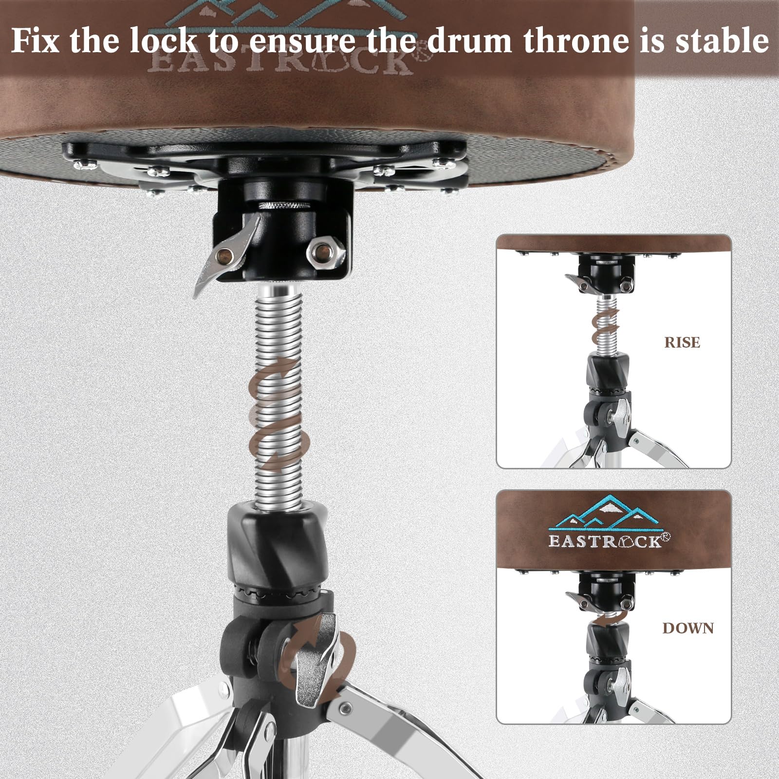 EASTROCK Drum Throne Drum Stools Padded Rotatable Drum Stool Seat,Height Adjustable Drum Chair for Drummer Kids Adult (Brown)