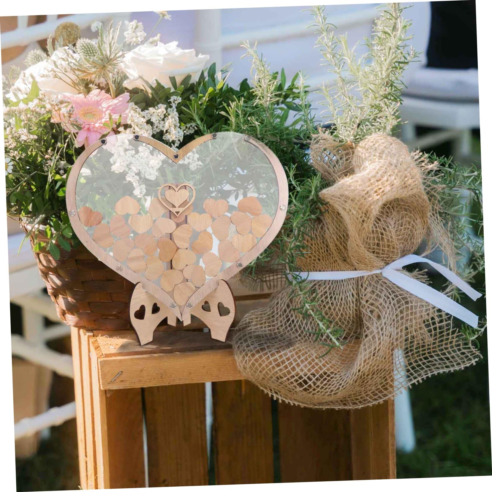 SOLUSTRE Visitas de Boda en Forma de Corazón de Madera, Decoración Creativa y Romántica para Ocasiones Obsequios Diseño Único y Ambiente Cálido