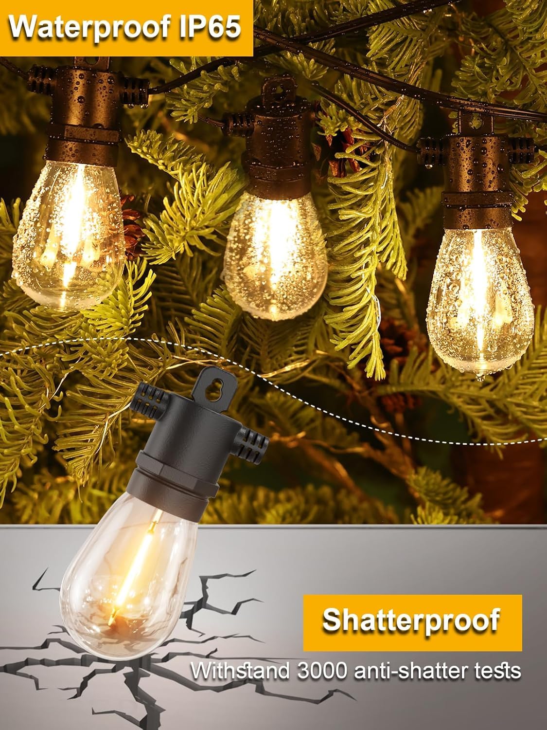 Bulbright LED Solar String Lights Outdoor 26Ft Waterproof Hanging Lights with 25 Shatterproof Bulbs & 4 Light Modes, Outside Backyard Lights for Patio Market Bistro Porch Cafe Decor (26FT (25 BULBS