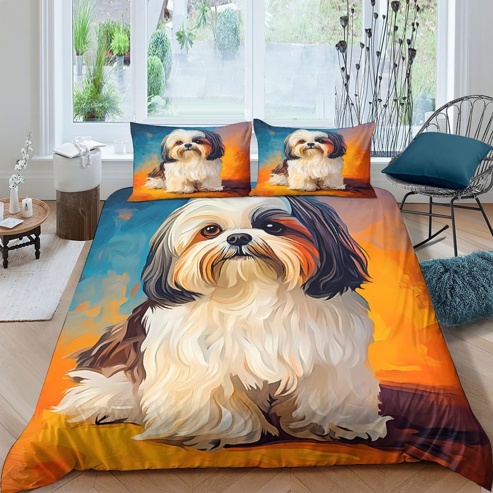 Ctjqhvkz Style-6 3D Printed Shih Tzu Dog Fitted Sheet Microfiber Soft Colorful Pet Portrait Mattress Cover For Bedroom Decor Single（135X200cm）