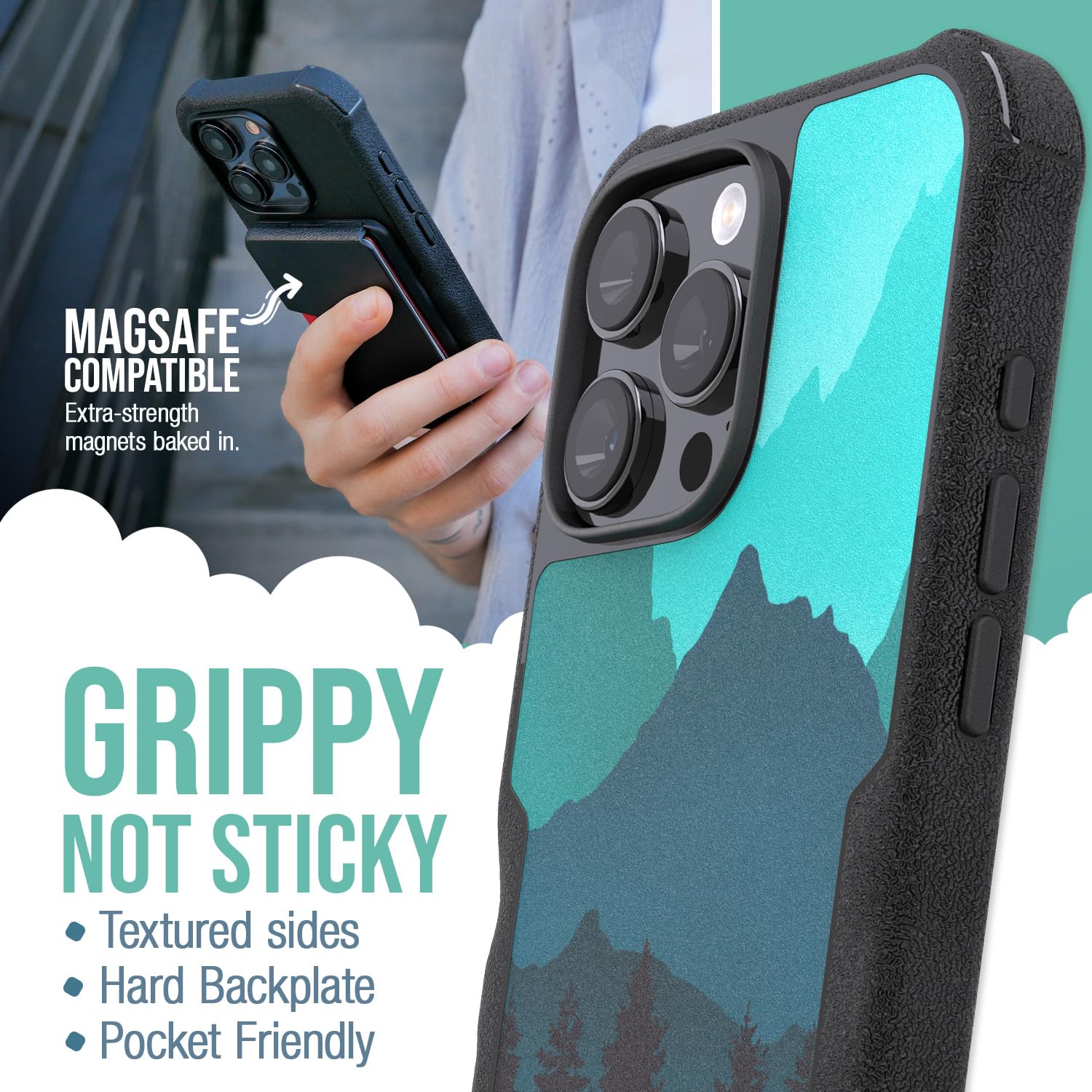 Smartish® Gripzilla - Custodia magnetica per iPhone 16 Pro Max, compatibile con MagSafe, robusta e resistente, con protezione testata contro le cadute, motivo: Moving Mountains