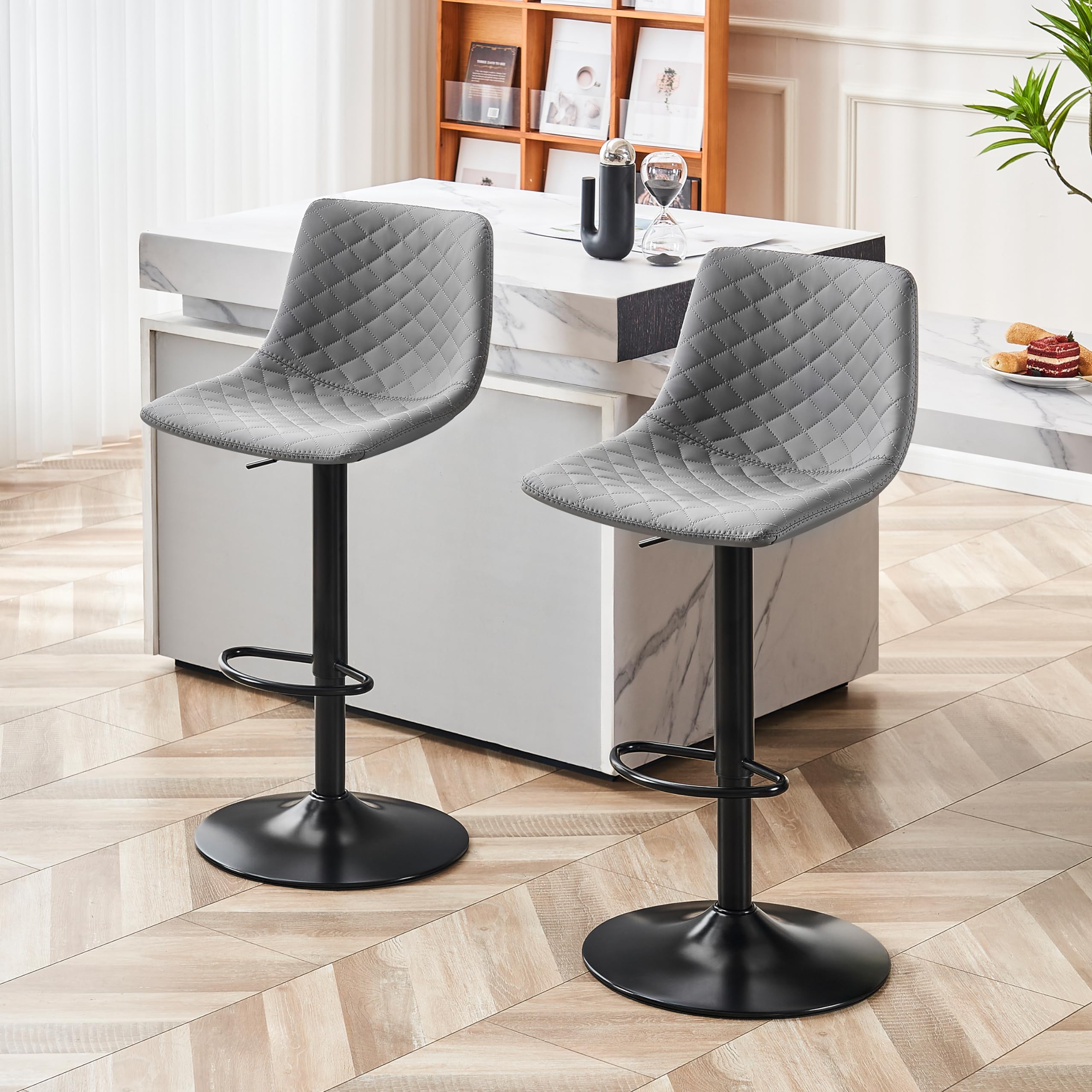 STOOLINK Chaise de Bar Lot de 2 Tabouret Bar avec Cuir Microfibre, Siège Bar Réglable pour Cuisine Chaises Bar avec Repose-Pieds pour 150kg, Convient pour Salle à Manger, Bar-Gris