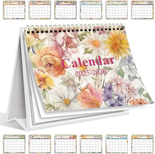 Gannyfer Desk Calendar 2025-2026, July 2025 - December 2026, 18 Monthly Small Standing Flip Calendar with To Do List, 6" x 8", Organizers Desktop Decoration, for Home, School and Office-Floral (3 Stickers)