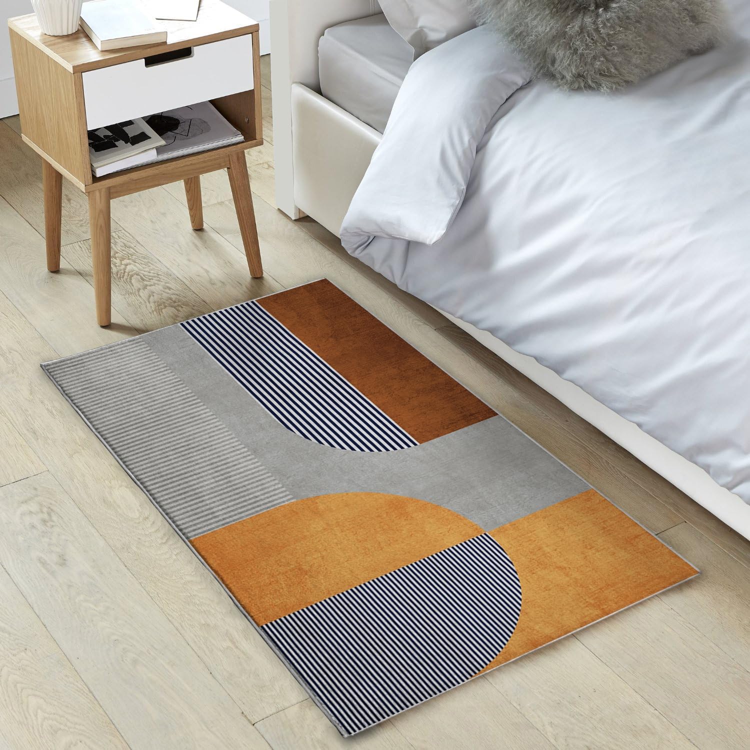 Geometric Area Rug 3x5 Orange Grey Abstract Modern Carpet Washable Door Mat Low Pile Indoor Outdoor Floor Rugs Boho Soft Non Slip Rug for Entryway Bathroom Bedroom Beside Kitchen Home Decor 3'x5'