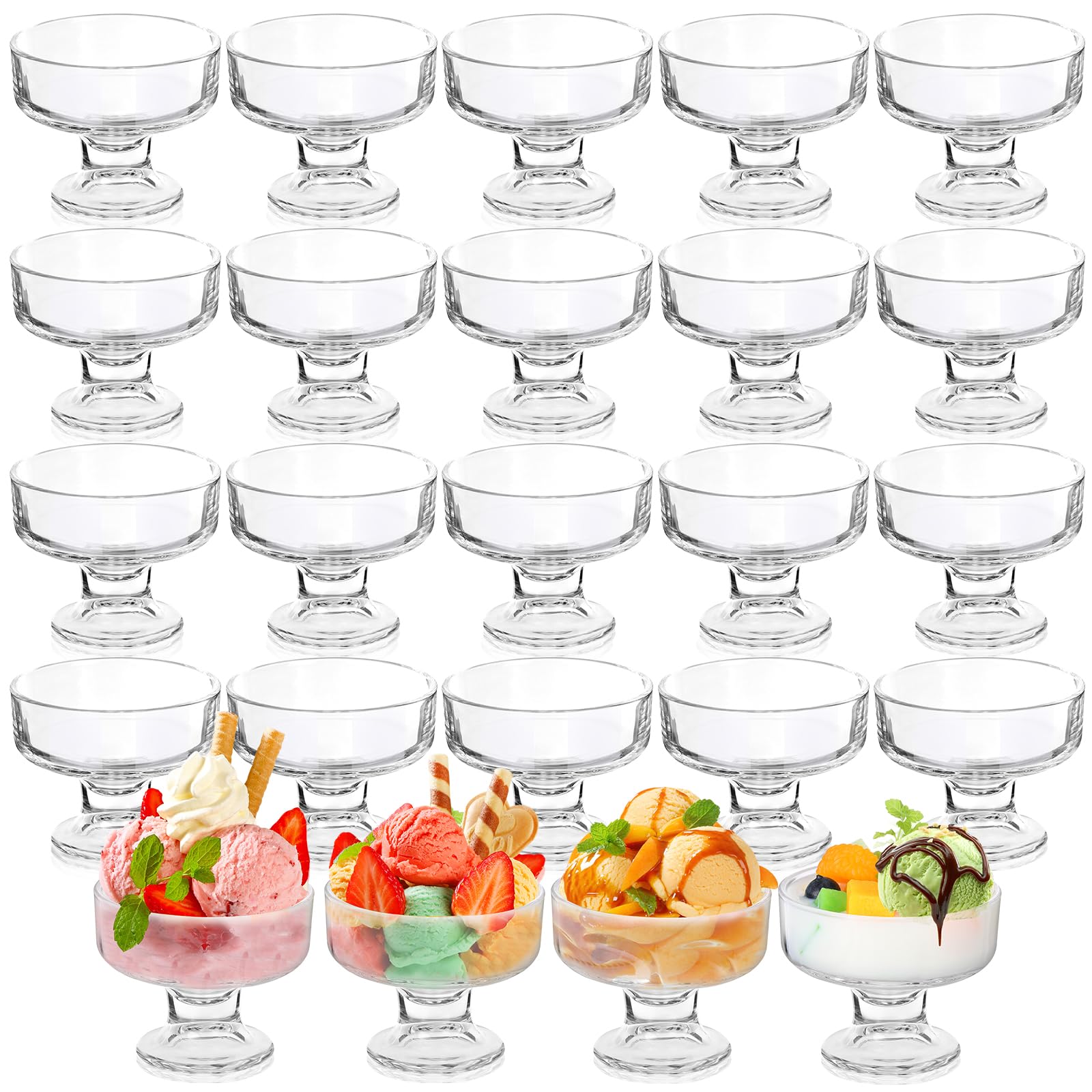 Sliner 24-teiliges Glas-Eisschalen-Set, kleine Glasschalen für Eiscreme, 193 ml, klare Dessertbecher, Mini-Dessertschalen für Obst, Pudding, Nüsse, Parfait, Eisbecher, Getränke
