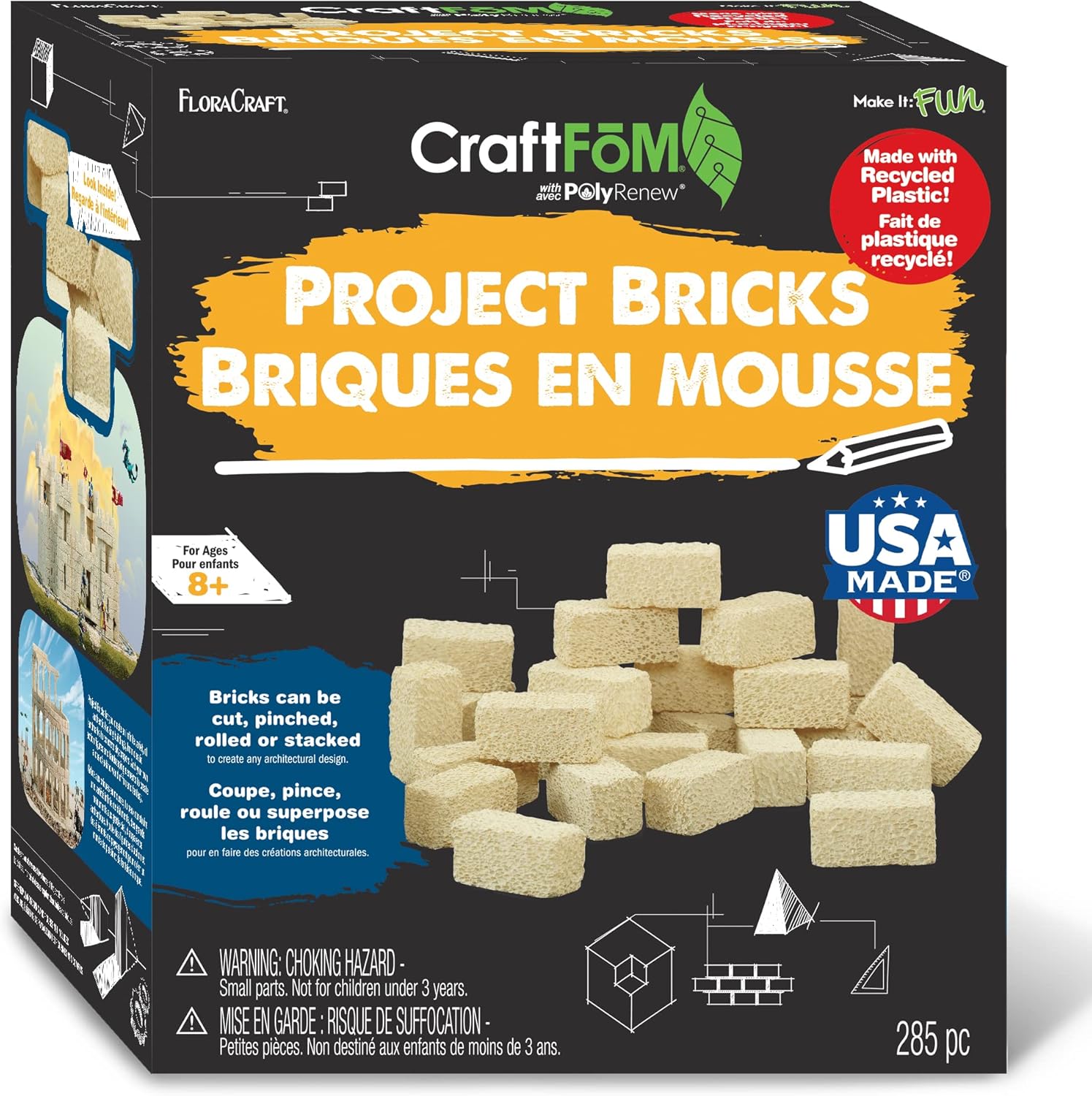 FloraCraft CraftFōM 285 Piece Project Bricks 0.6 Inch x 0.6 Inch x 1.4 Inch Tan