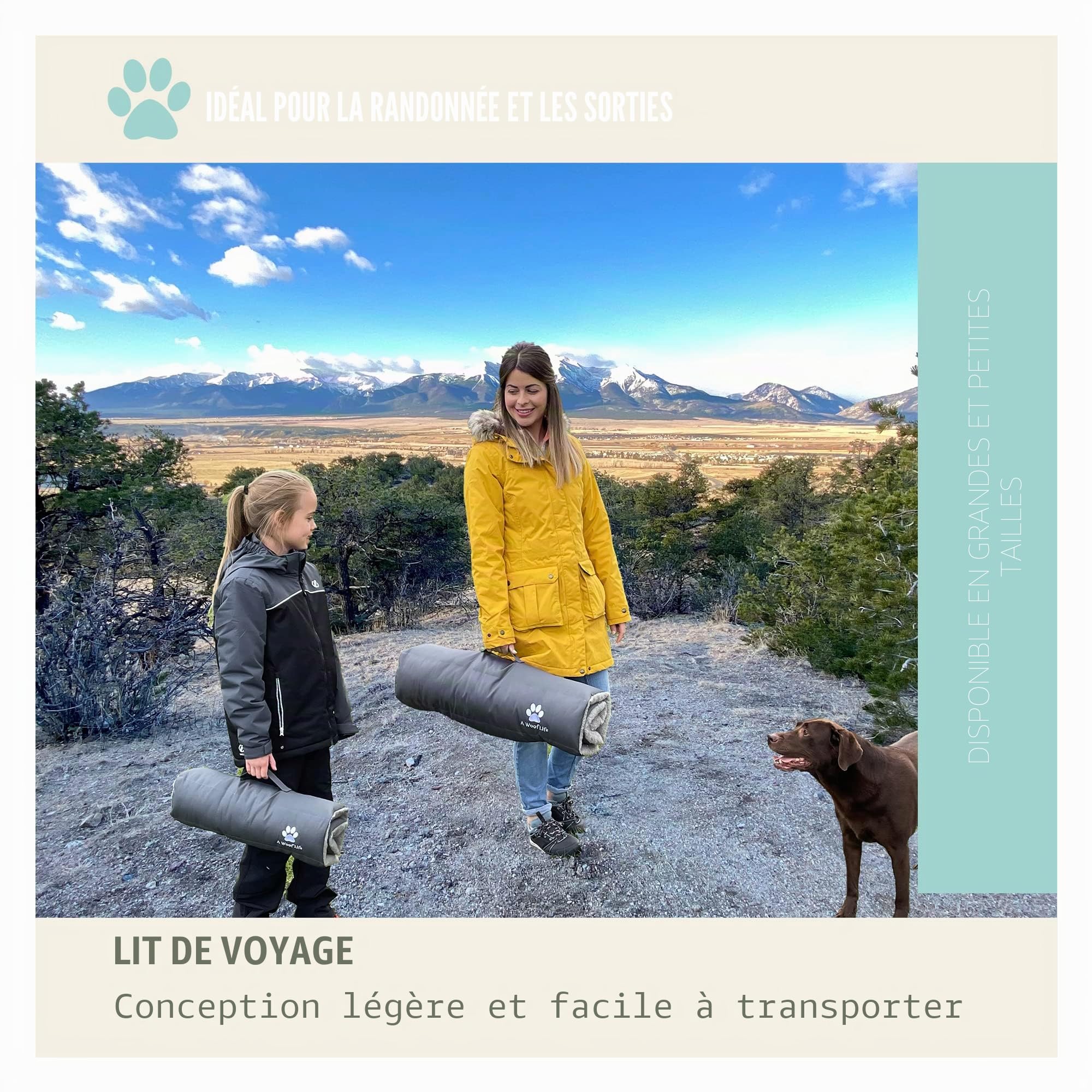 │ Grand lit de Voyage pour Chien │ Tapis Enroulable pour intérieur et extérieur avec Base résistante à l'eau et Couverture Souple │ Idéal pour Le Jardin, Le Camping, Le Coffre de Voiture