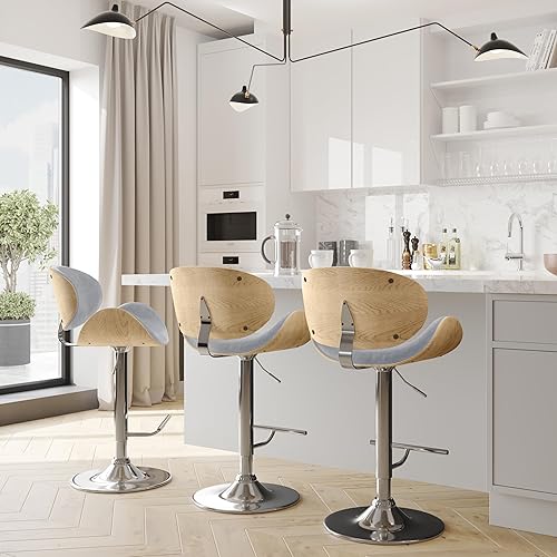 Miniatura 74 de SIMPLIHOME Marana - Taburete de bar giratorio ajustable – Silla tapizada de metal de 33 pulgadas de altura de asiento en piel sintética vegana