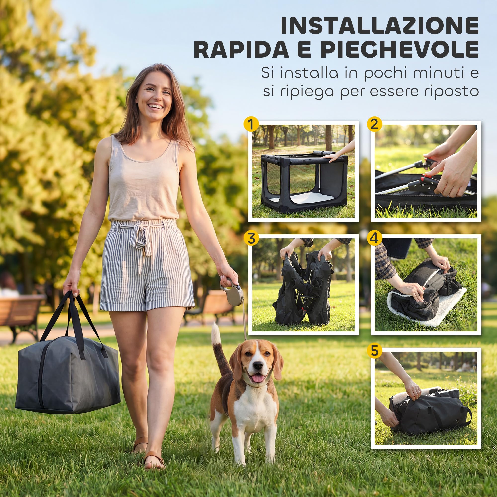 PawHut Trasportino Morbido per Cani Media/Piccola e Gatti, Trasportino Pieghevole Cuccia da Viaggio con Cuscino, Copertura Lavabile, Porte, in Oxford Traspiranti 600D, 76x54x54 cm, Verde