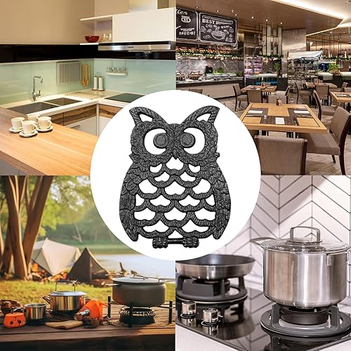 Miniatura 6 de CAIRIAC Salvamanteles de búho de hierro fundido, salvamanteles de búho para platos calientes, salvamanteles de metal para cocina, salvamanteles de